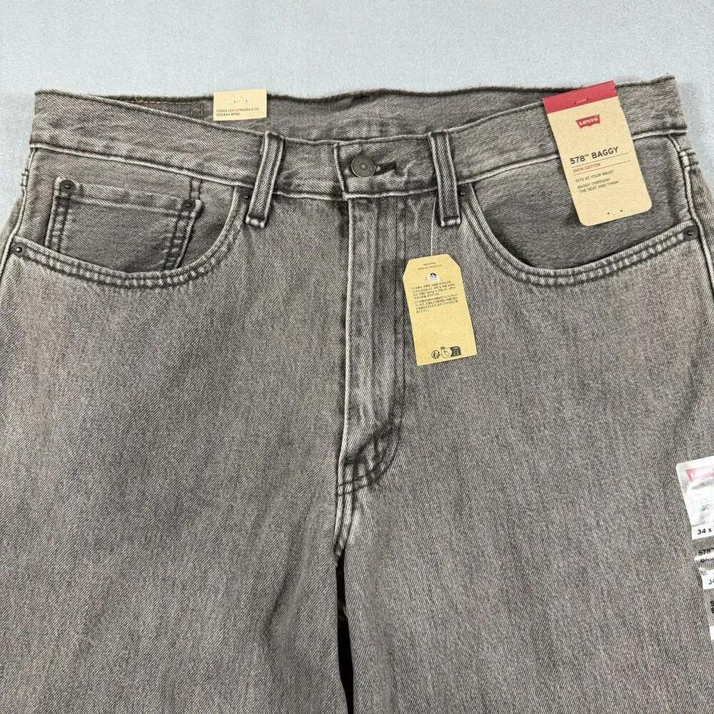 Levi’s 578 Baggy Jeans Men’s 34x36 Y2K 90s Style Grey Wash 100% Cotton NWT